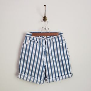 Vintage Bill Blass blue striped white shorts size 10- high waisted, long inseam
